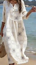 Gemustertes Langarmkleid mit Rundhals