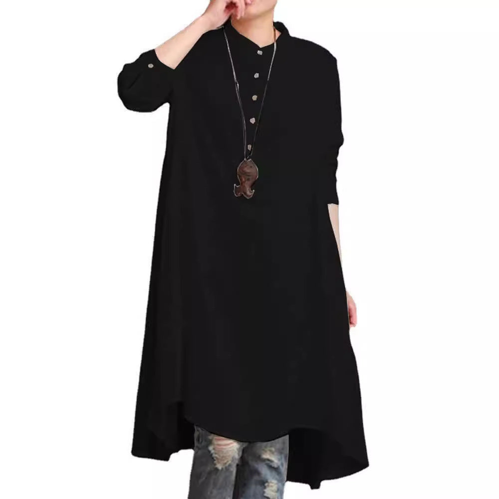 Loose-Fit Hemdblusenkleid mit Stehkragen