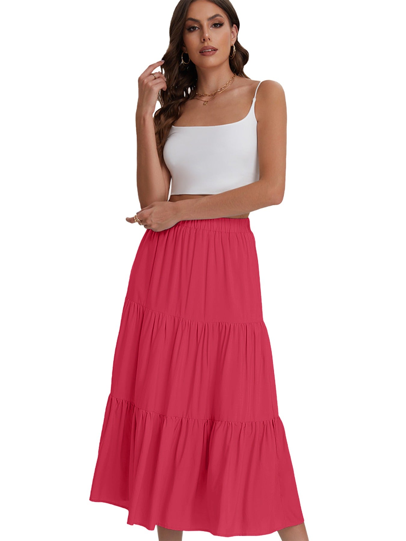 High Waist A-Linien Midi-Jupe mit Kordelzug – Ansicht 5