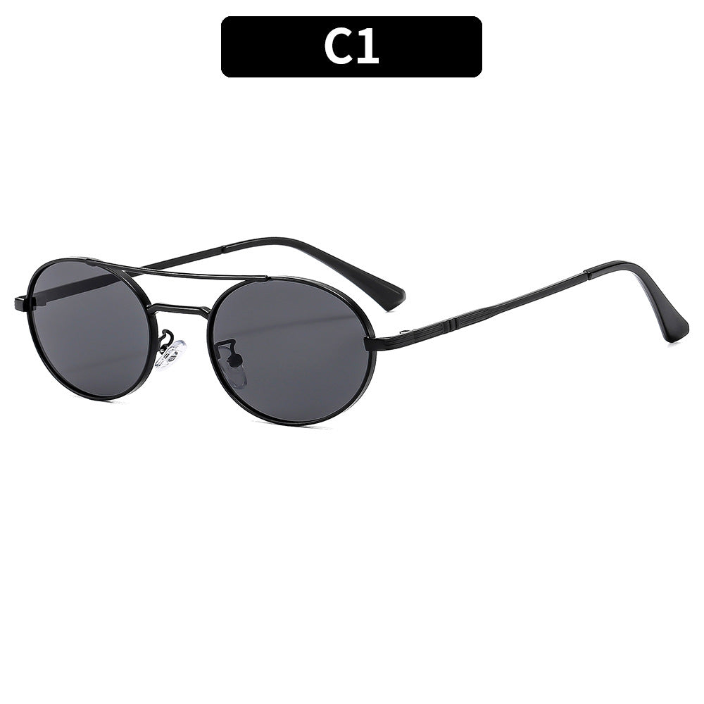 Retro-Ovale Sonnenbrille mit Doppelsteg