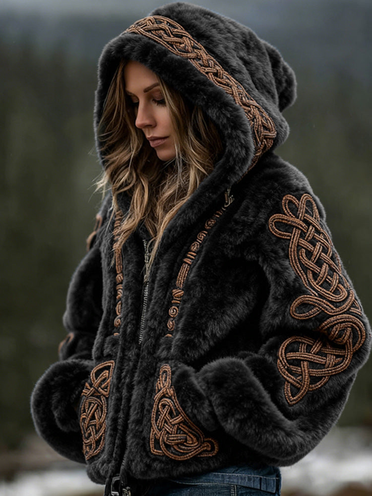 Warme Kapuzen-Strickjacke mit Reissverschluss