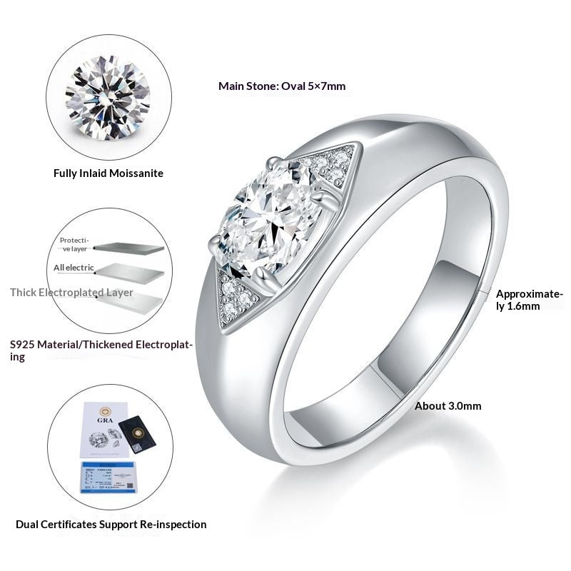 Ovaler Minimalistischer Moissanit-Ring aus 925er Silber