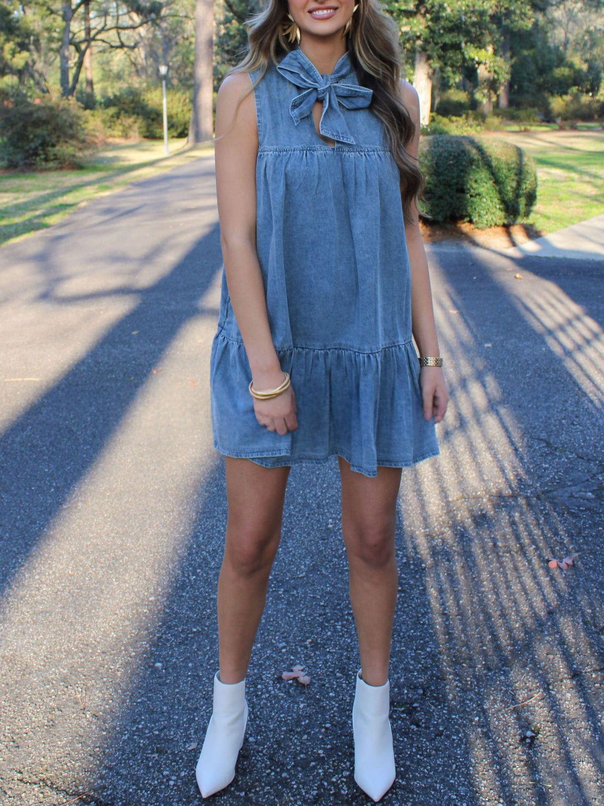A-Linien-Kleid mit Bogenknopf, Denimblau – Bild 3 | LuxeStyle