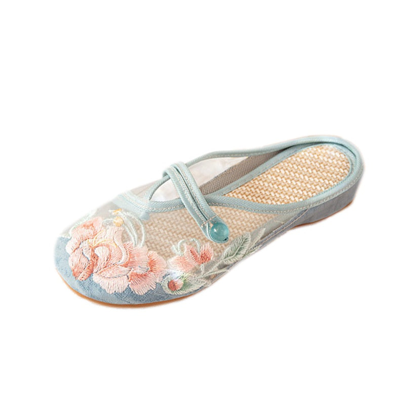 Sommer Mesh Sandalen mit Blumenstickerei