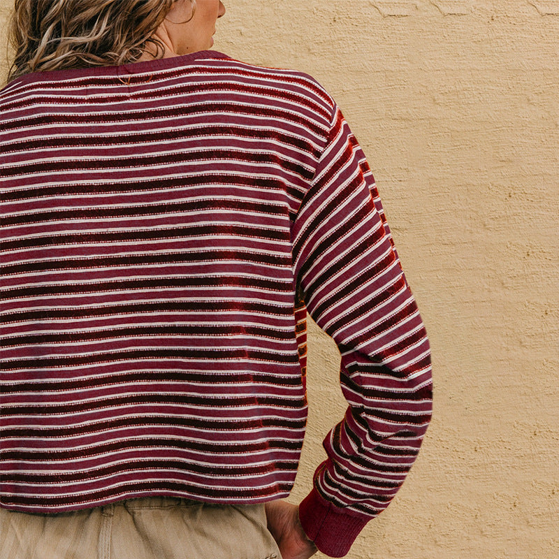 Damen Strickpullover mit Rundhals und Farbblock-Streifen