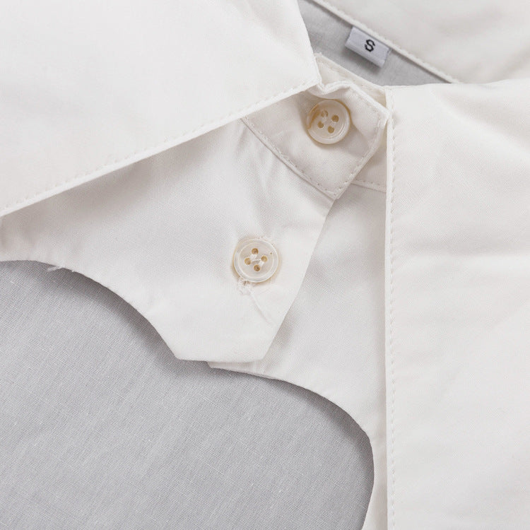 Crop-Shirt mit Herz-Cutout und Spitzkragen – Ansicht 4