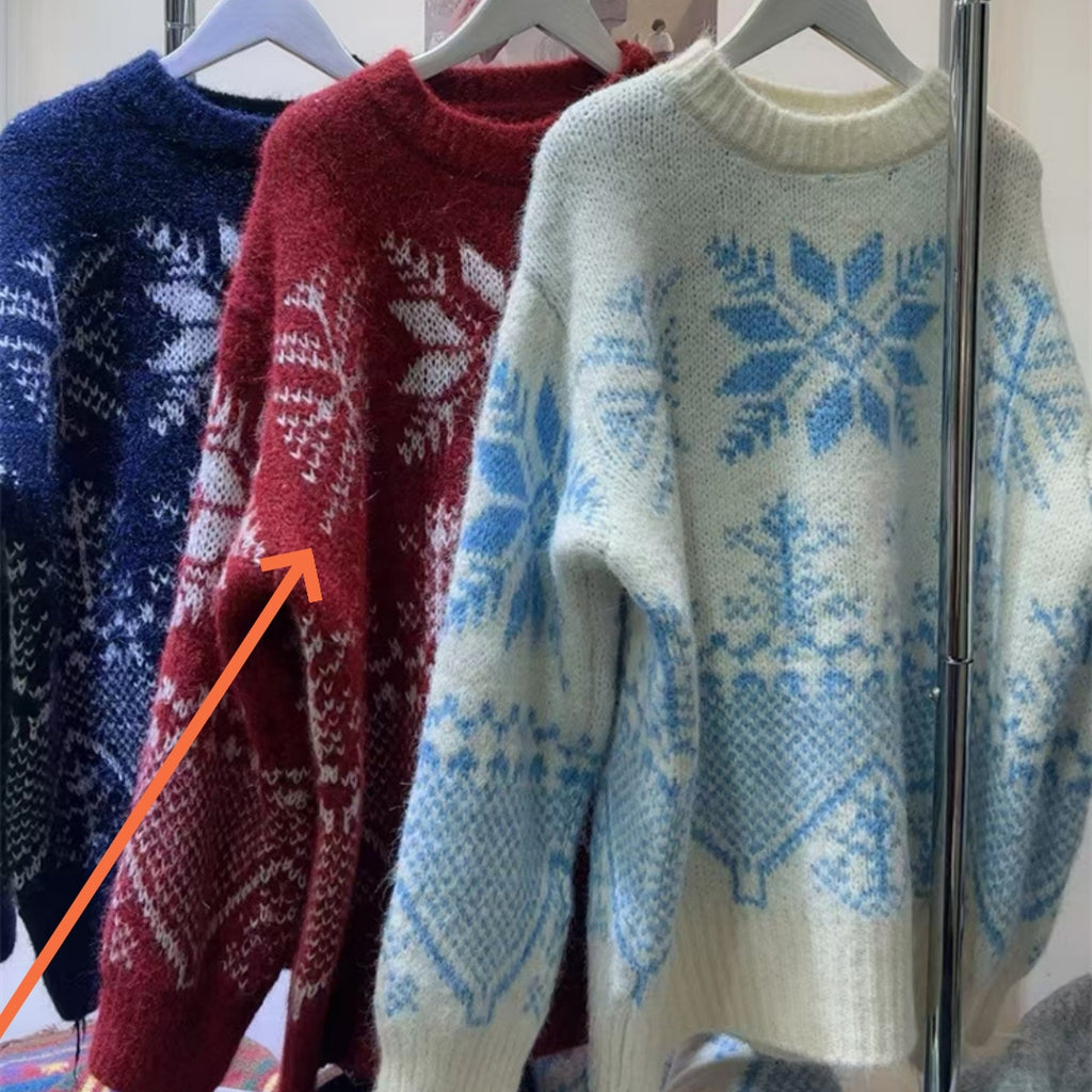 Jacquard Pullover mit Schneeflockenmuster