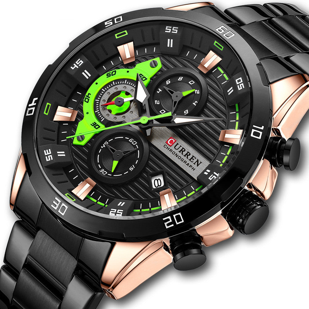 Herrenuhr mit sechs Zeigern, Stahlarmband, Quarz – Bild 8 | LuxeStyle