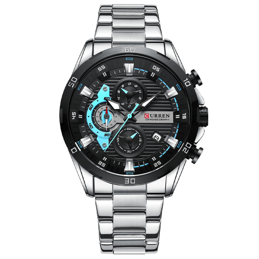 Herrenuhr mit sechs Zeigern, Stahlarmband, Quarz – Bild 2 | LuxeStyle