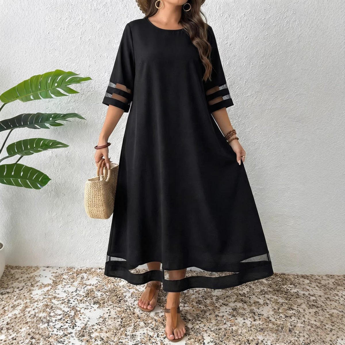 A-Linien Kleid mit Mesh-Ärmeln | LuxeStyle