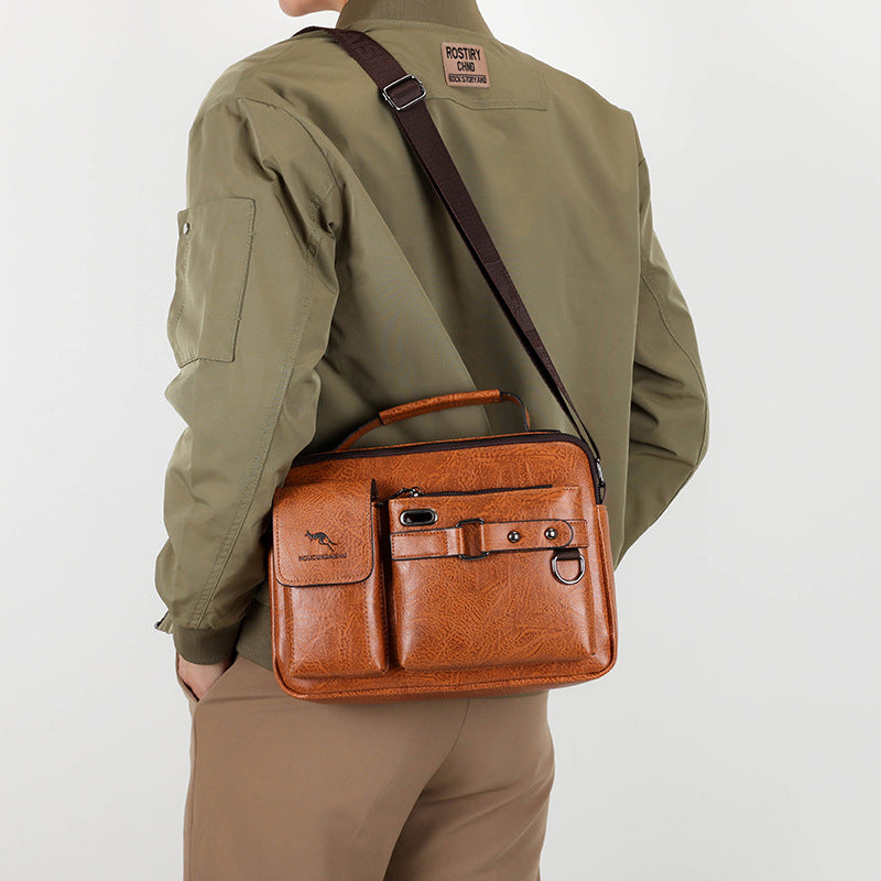 Retro PU Schultertasche Herren Großvolumen