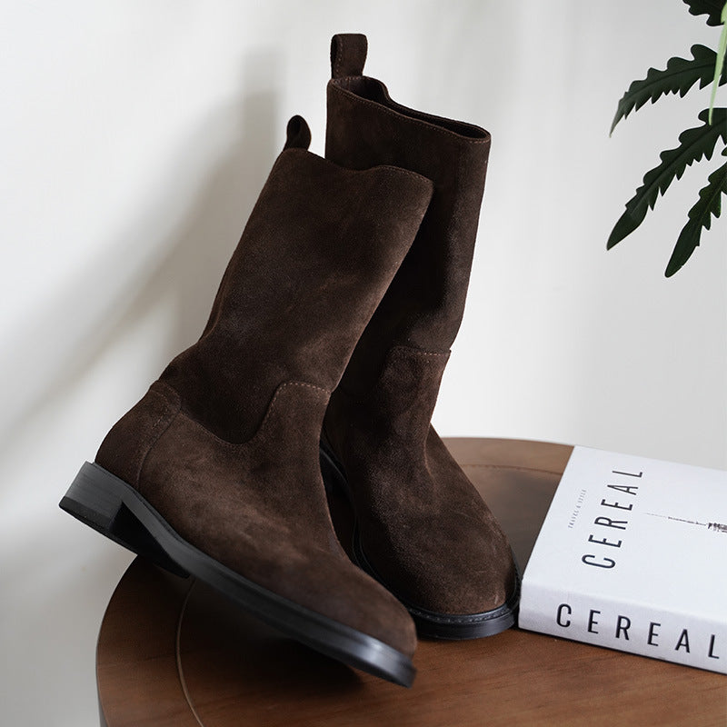 Echtleder Mid-Calf Vintage Reitstiefel