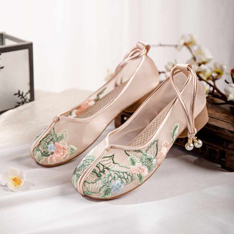 Bestickte Mesh Flats im Hanfu-Stil