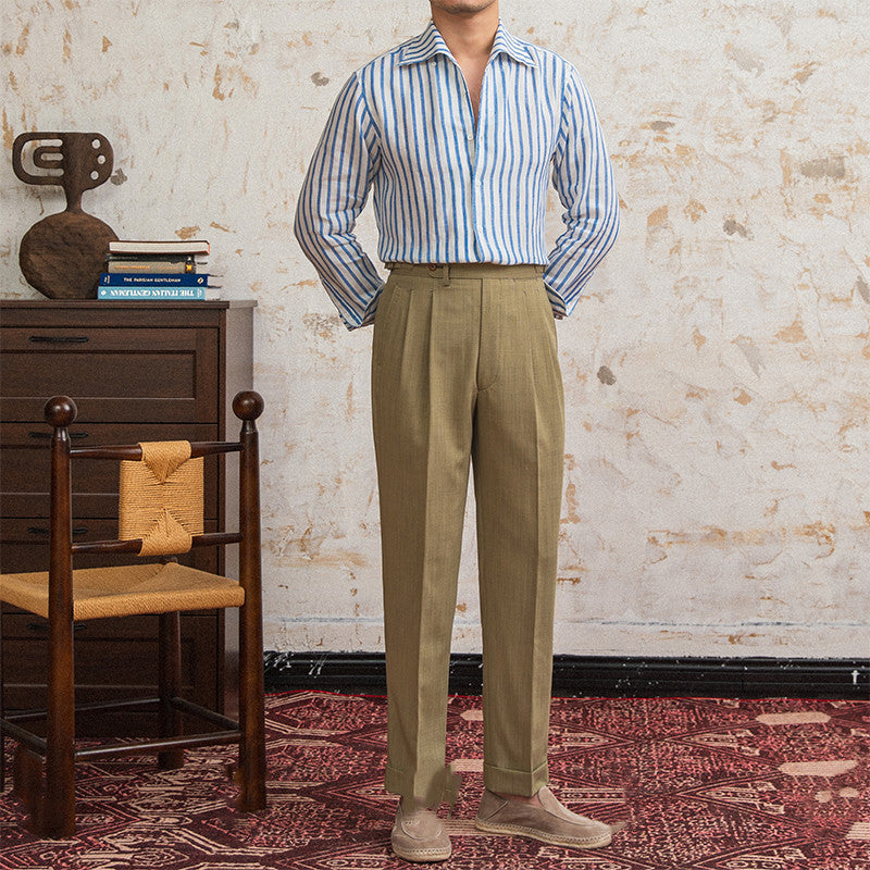 Linen-Stripes langärmeliges Shirt mit Kragen – Bild 7 | LuxeStyle