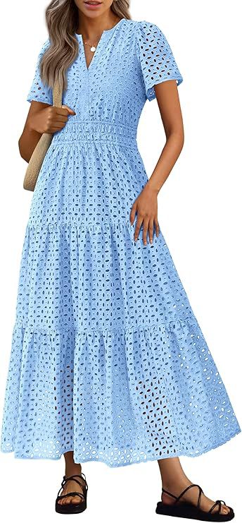 Kurzes V-Neck Kleid mit Lochstickerei – Bild 9 | LuxeStyle