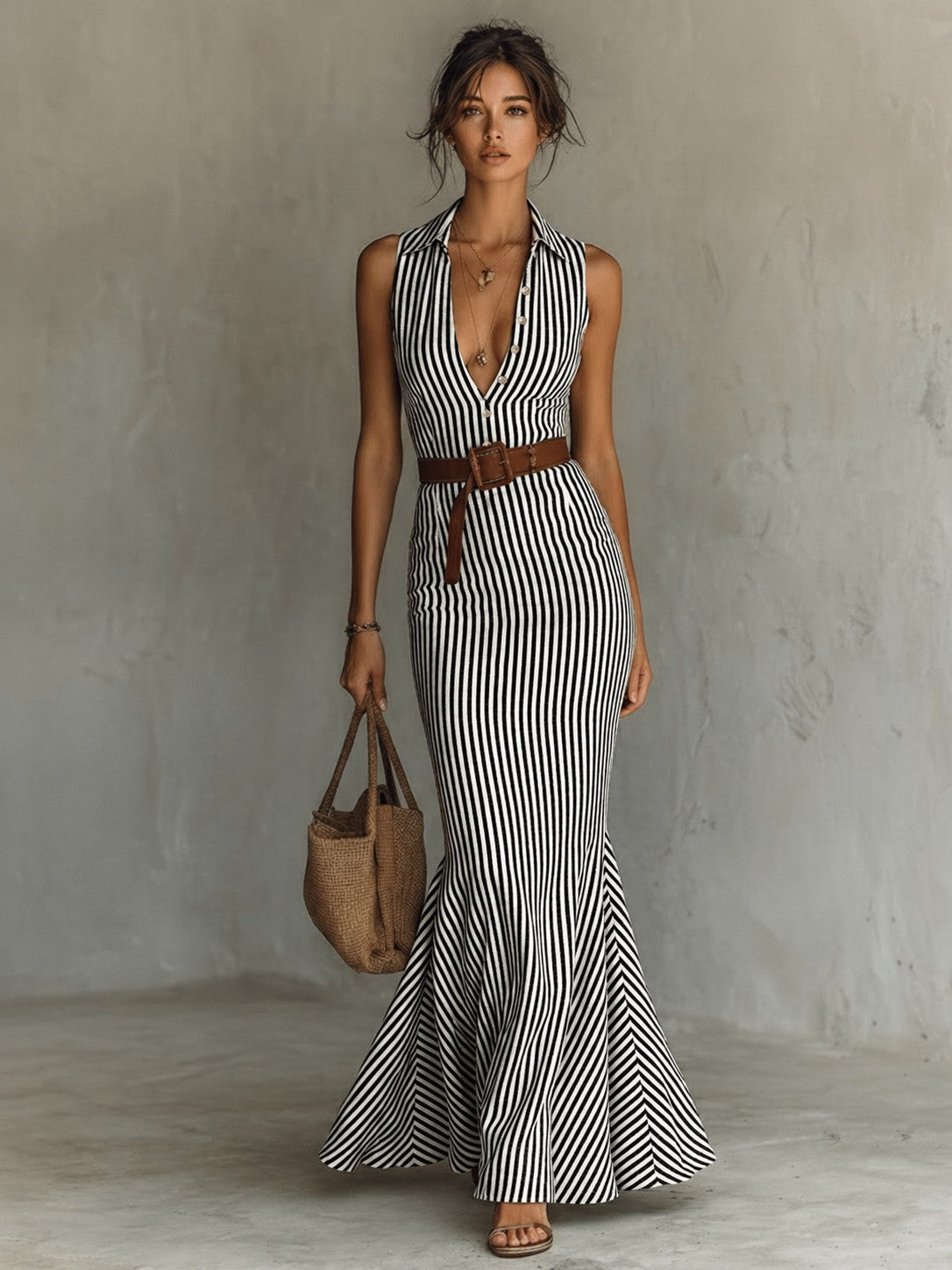 Elegantes V-Neck Kleid mit Gürtel