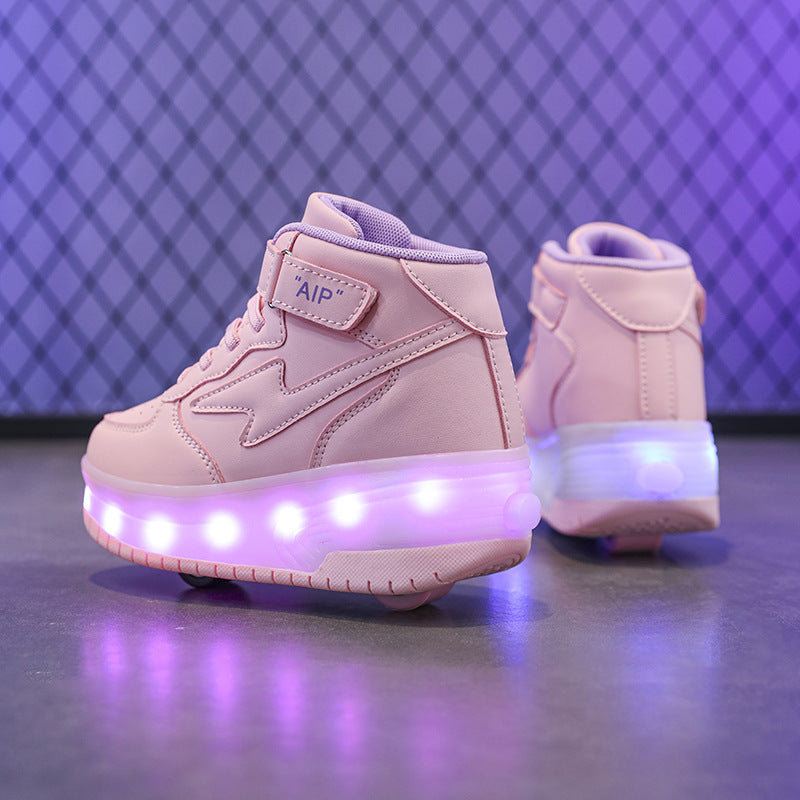 Jugendliche Lederrollschuhe mit Doppellaufrollen