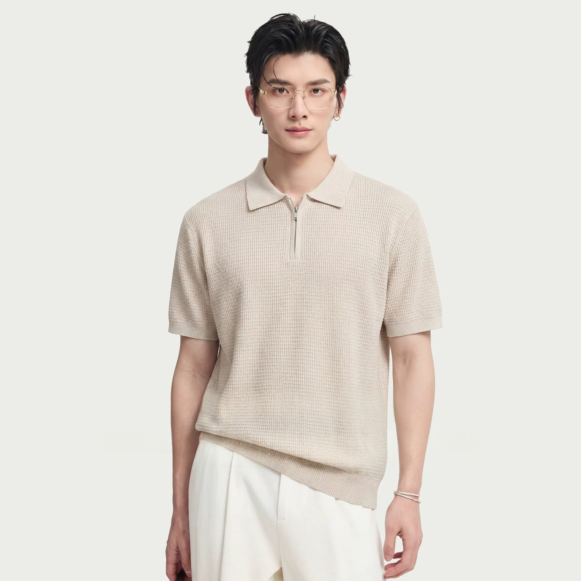 Waffle-Strick Kurzarmhemd Business-Casual
