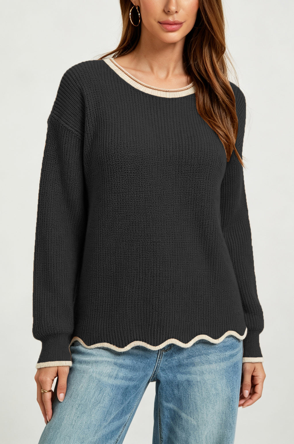 Vielseitiger Rundhals-Strickpullover für Damen