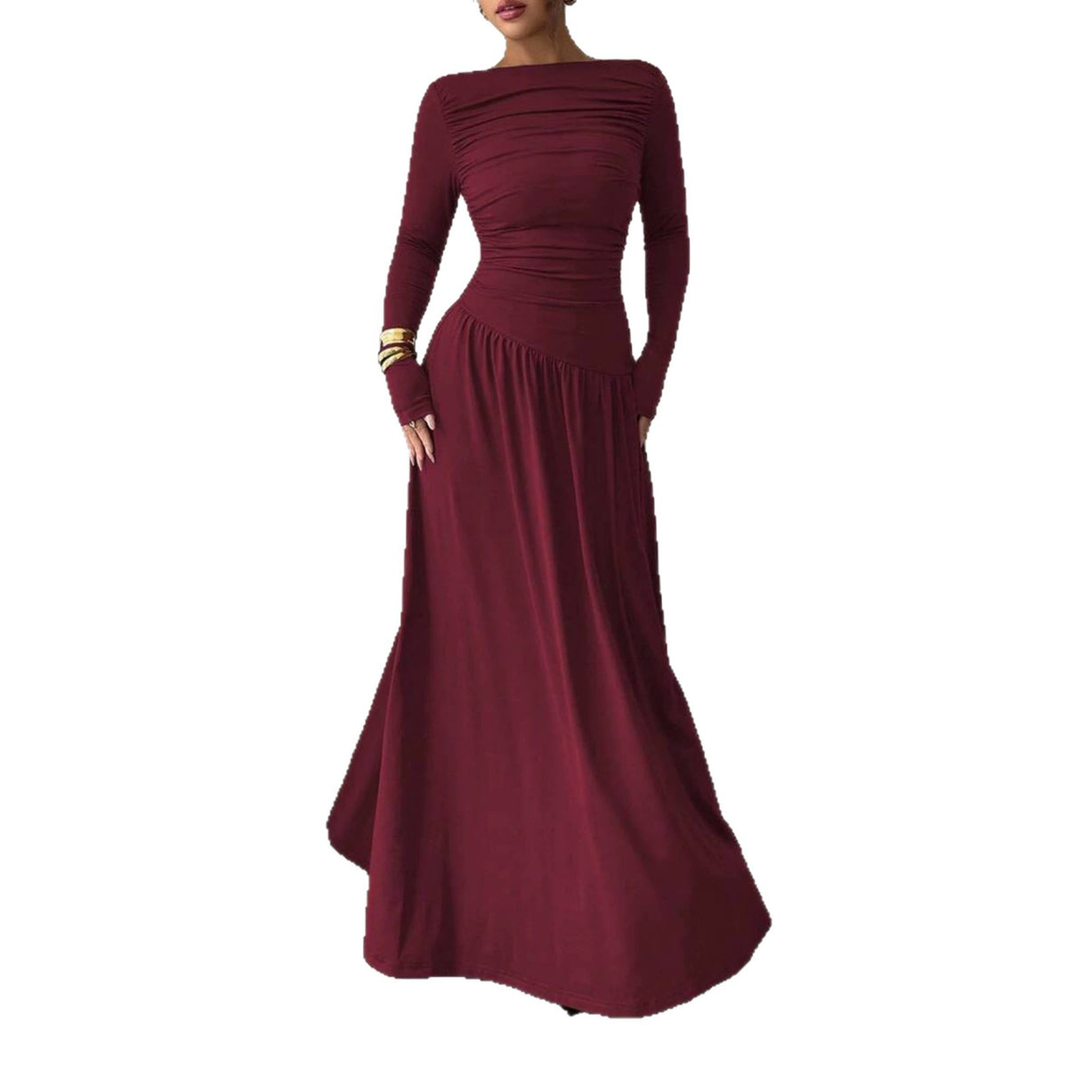 Langes Maxikleid mit hoher Taille und Off-Shoulder – Bild 2 | LuxeStyle