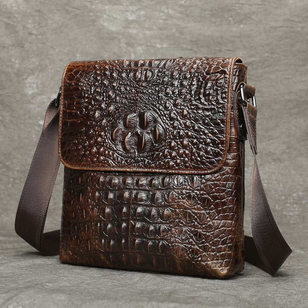Herren Schultertasche aus Vollnarbenleder mit Krokodille-Optik – Bild 2 | LuxeStyle