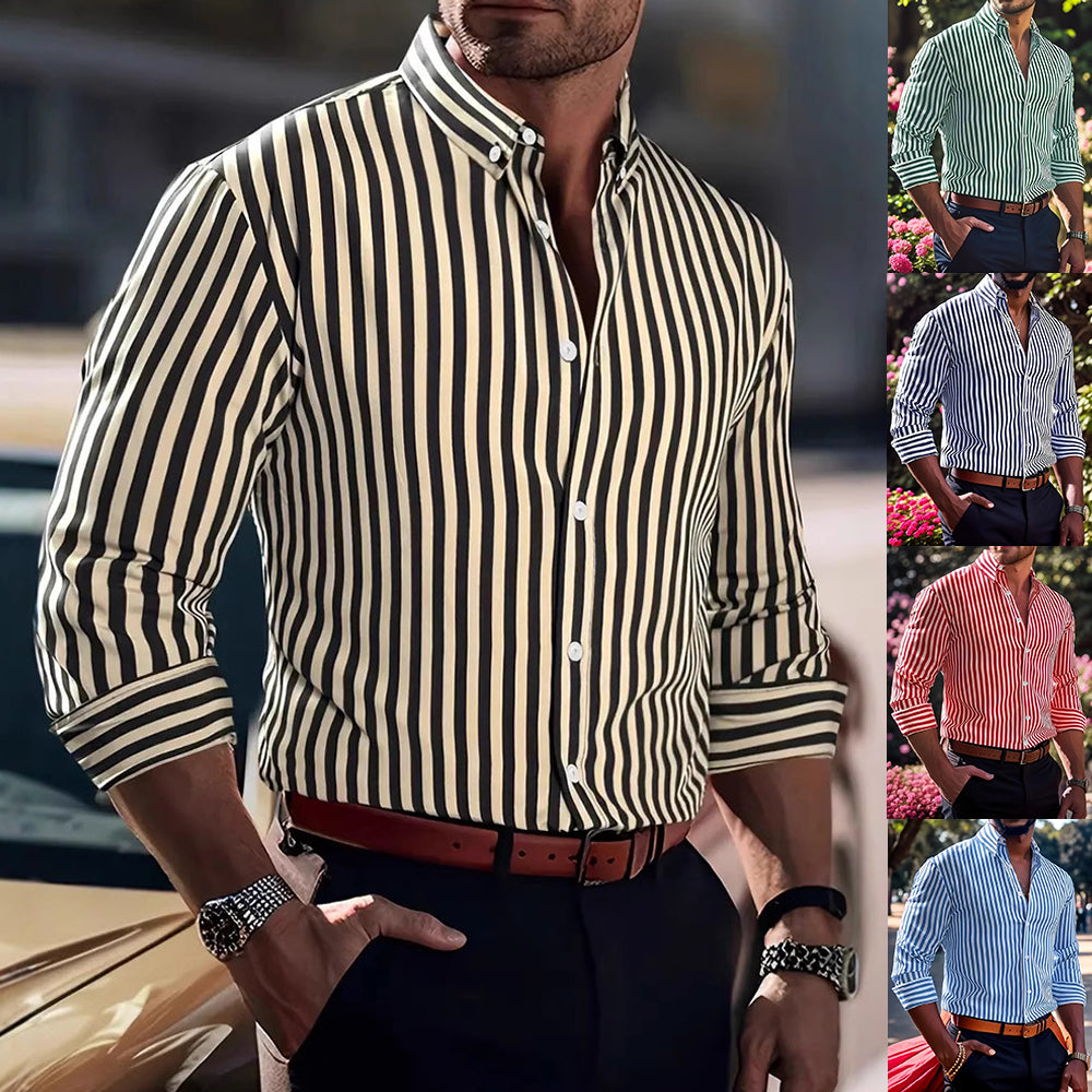 Gestreiftes Langarmshirt mit Knopfleiste | LuxeStyle