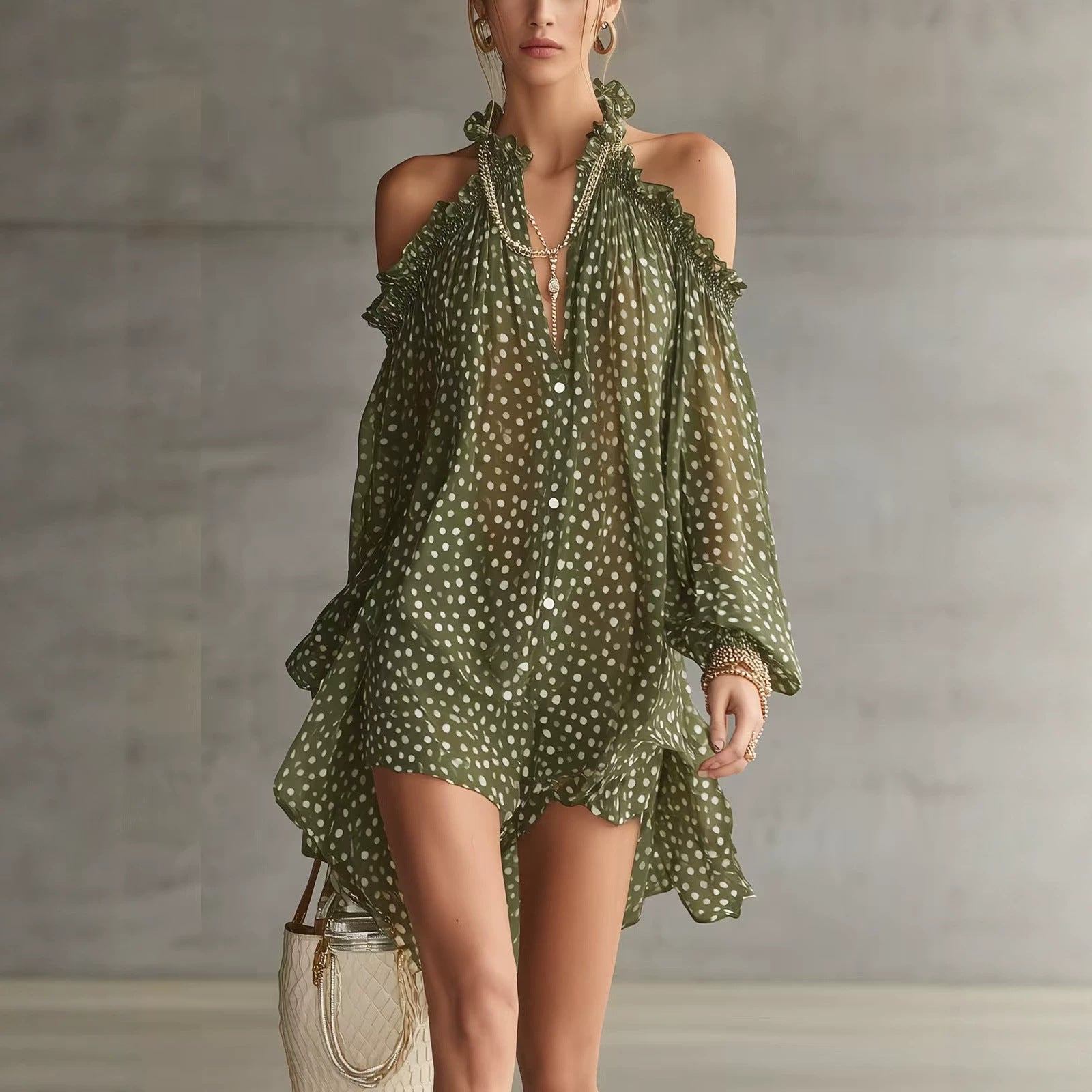 Elegantes Chiffon-Kleid mit Polka Dots