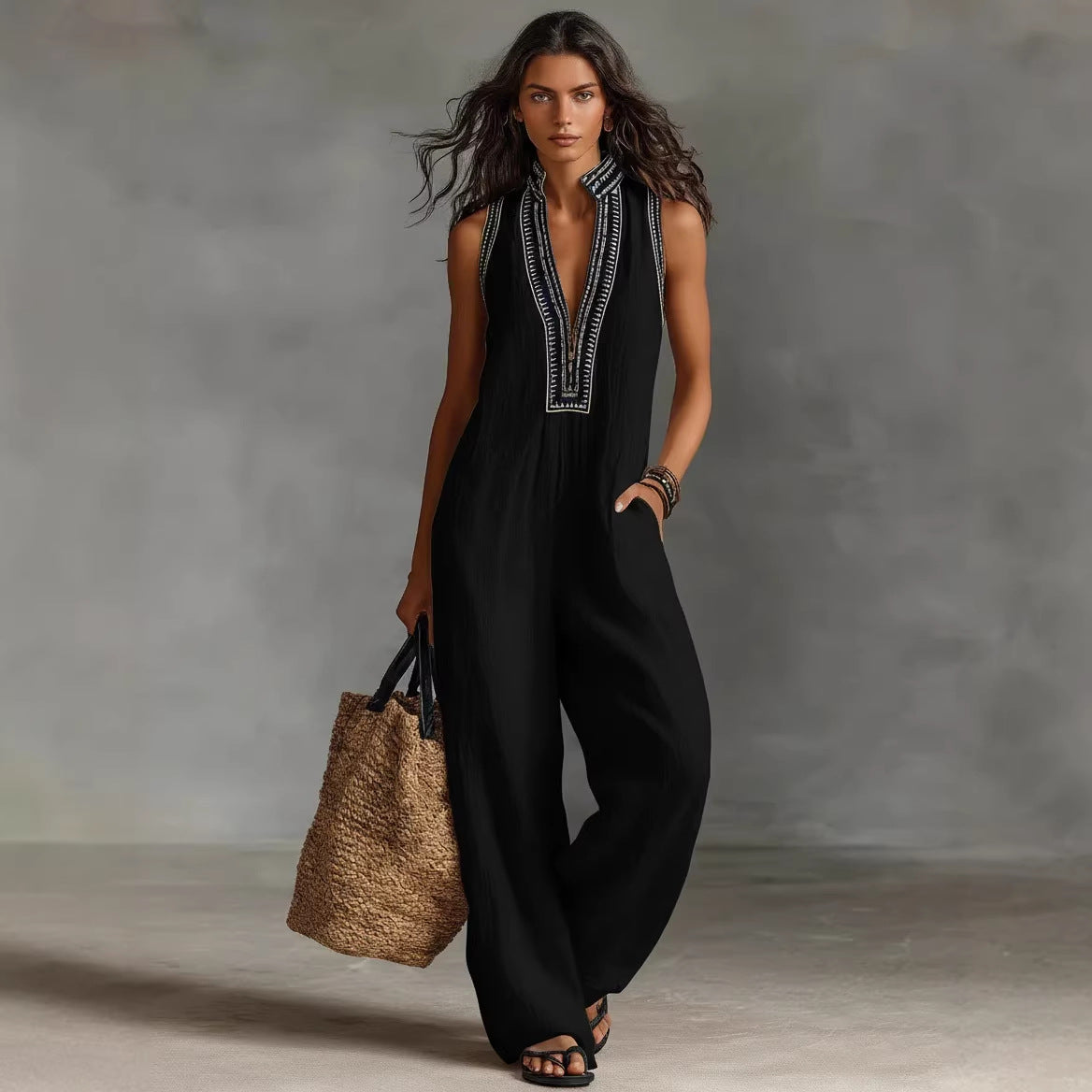 Damen Leinen-Mix Jumpsuit ärmellos – Ansicht 3
