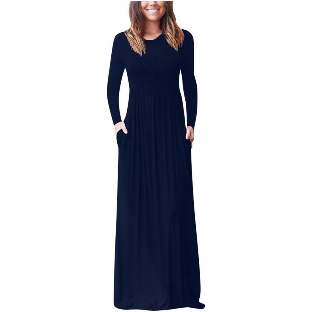 Maxikleid mit Rundhals, langen Ärmeln und Taschen