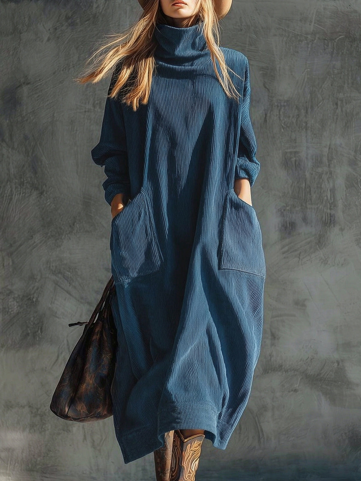 Kord-Kleid mit A-Linie und Taschen – Bild 9 | LuxeStyle