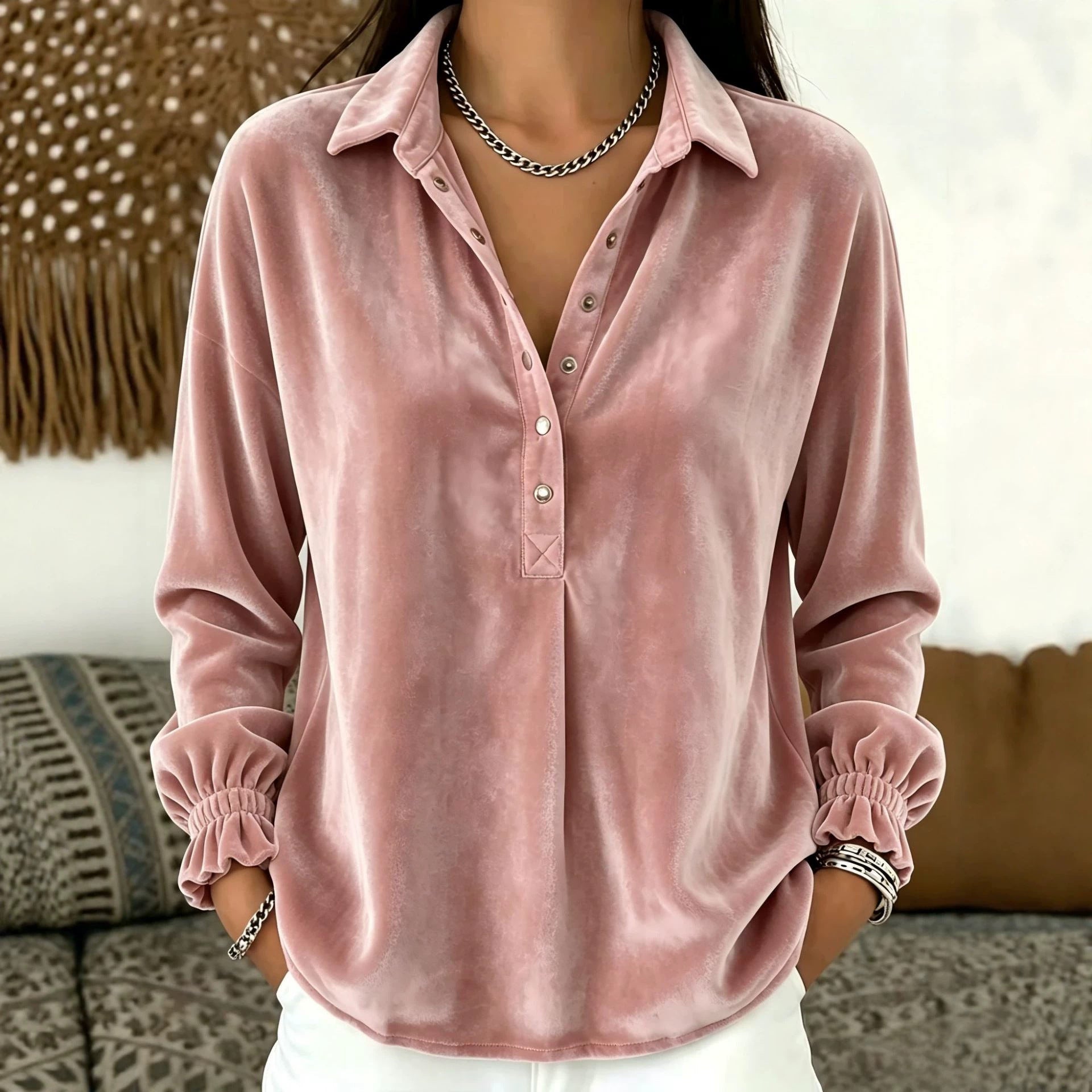 Lange Ärmel Polo-Hals Top