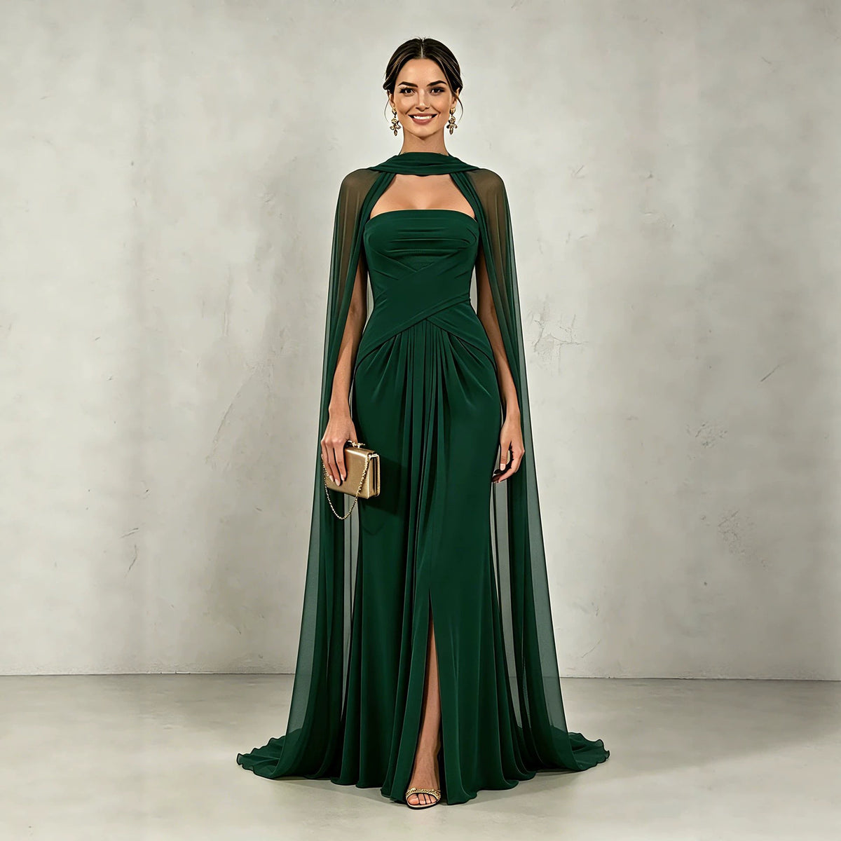 Maxikleid mit drapiertem Schal und Schlitz – Bild 2 | LuxeStyle