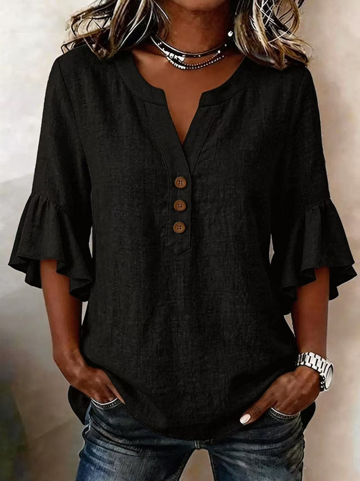 Elegante Oversize Bluse aus Baumwoll-Leinen-Mix – Bild 4 | LuxeStyle