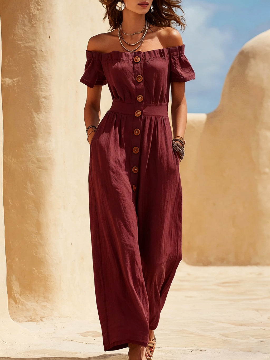 Kurzarm-Jumpsuit mit weitem Bein