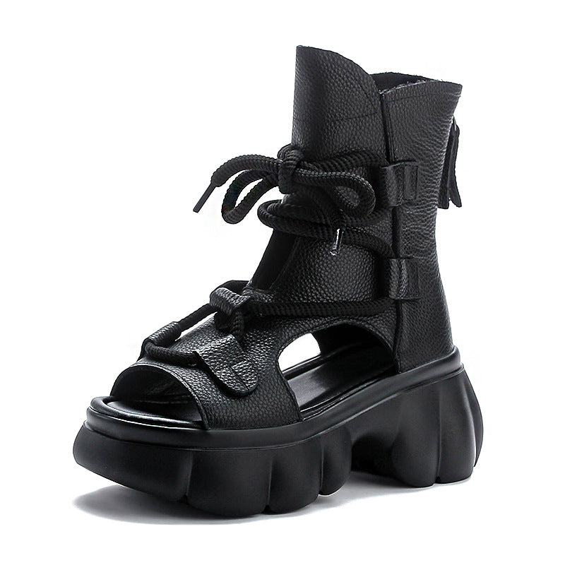 Peep-Toe Plateau-Sandalen aus Echtleder