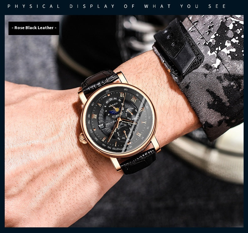 Herren-Mechanische Armbanduhr mit Kalender und grosser Anzeige