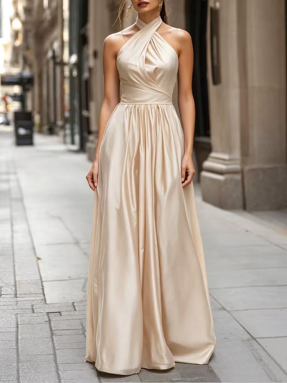 Elegantes Satin Neckholder-Kleid – Bild 2 | LuxeStyle