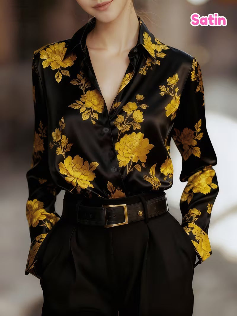 Damen Langarm-Satinhemd mit Druck – Bild 2 | LuxeStyle
