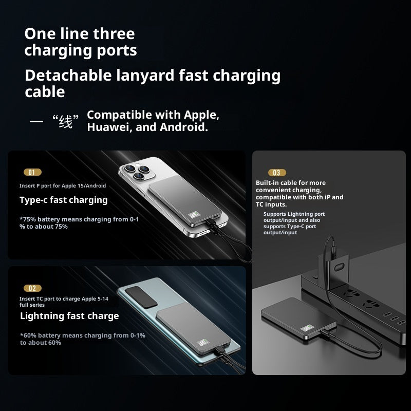Ultradünne magnetische Powerbank mit Schnellladekabel
