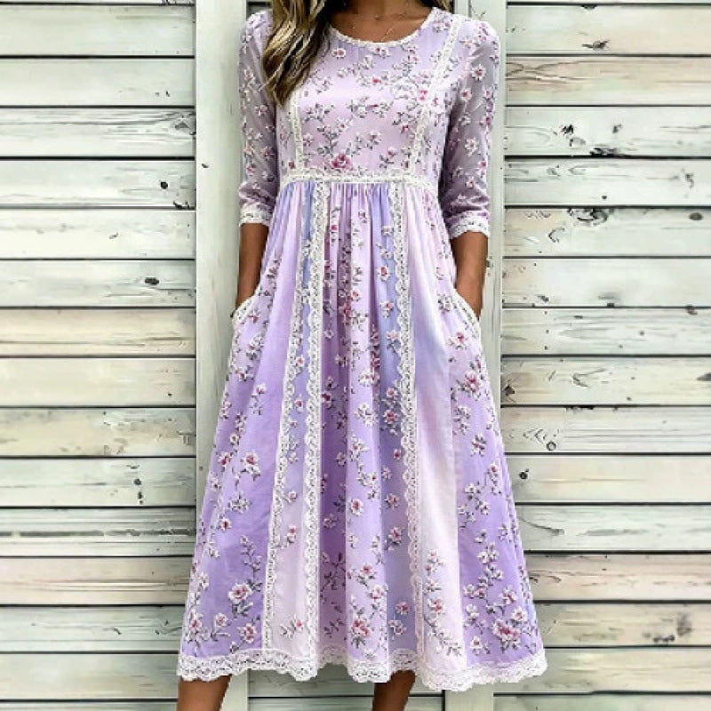 Besticktes Midikleid mit Rundhalsausschnitt
