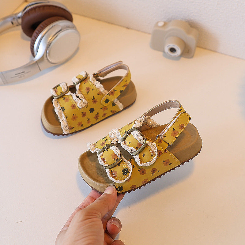 Baby- und Kinder-Kork-Sandalen mit Blumen
