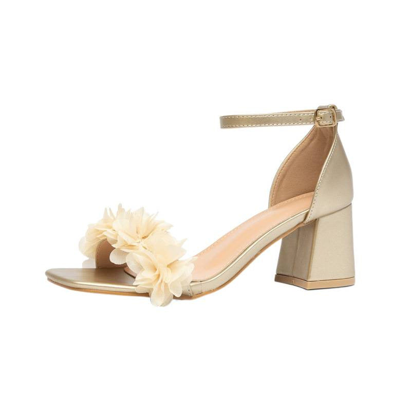 Sandalen mit Chunky-Heel, Schnalle und Blumen-Detail