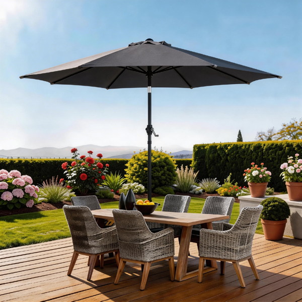 7,5-Fuß-Rund-Patio-Sonnenschirm mit Kippvorrichtung und Kurbelsystem,