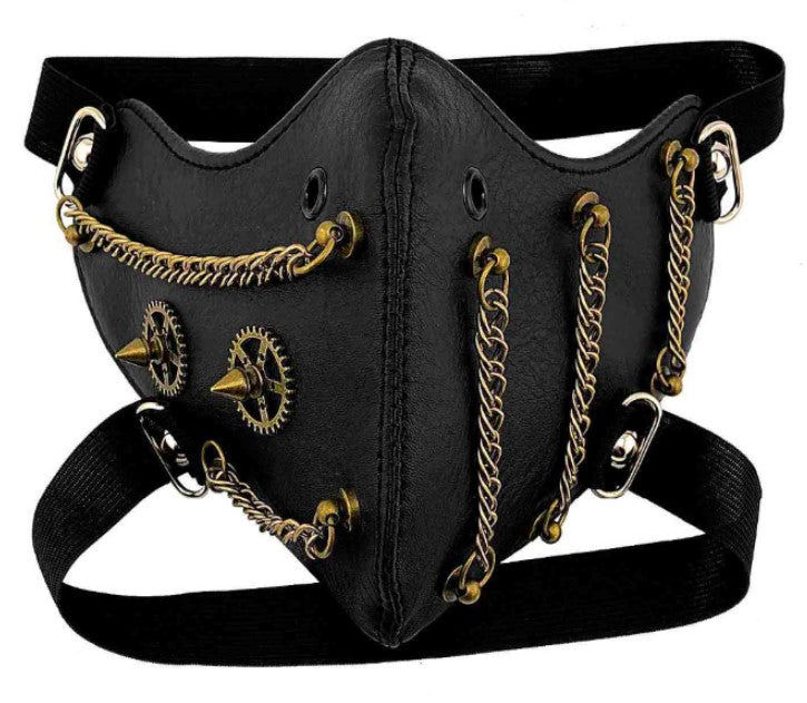 Leder Halbmaske Totenkopf-Reiter Schwarz