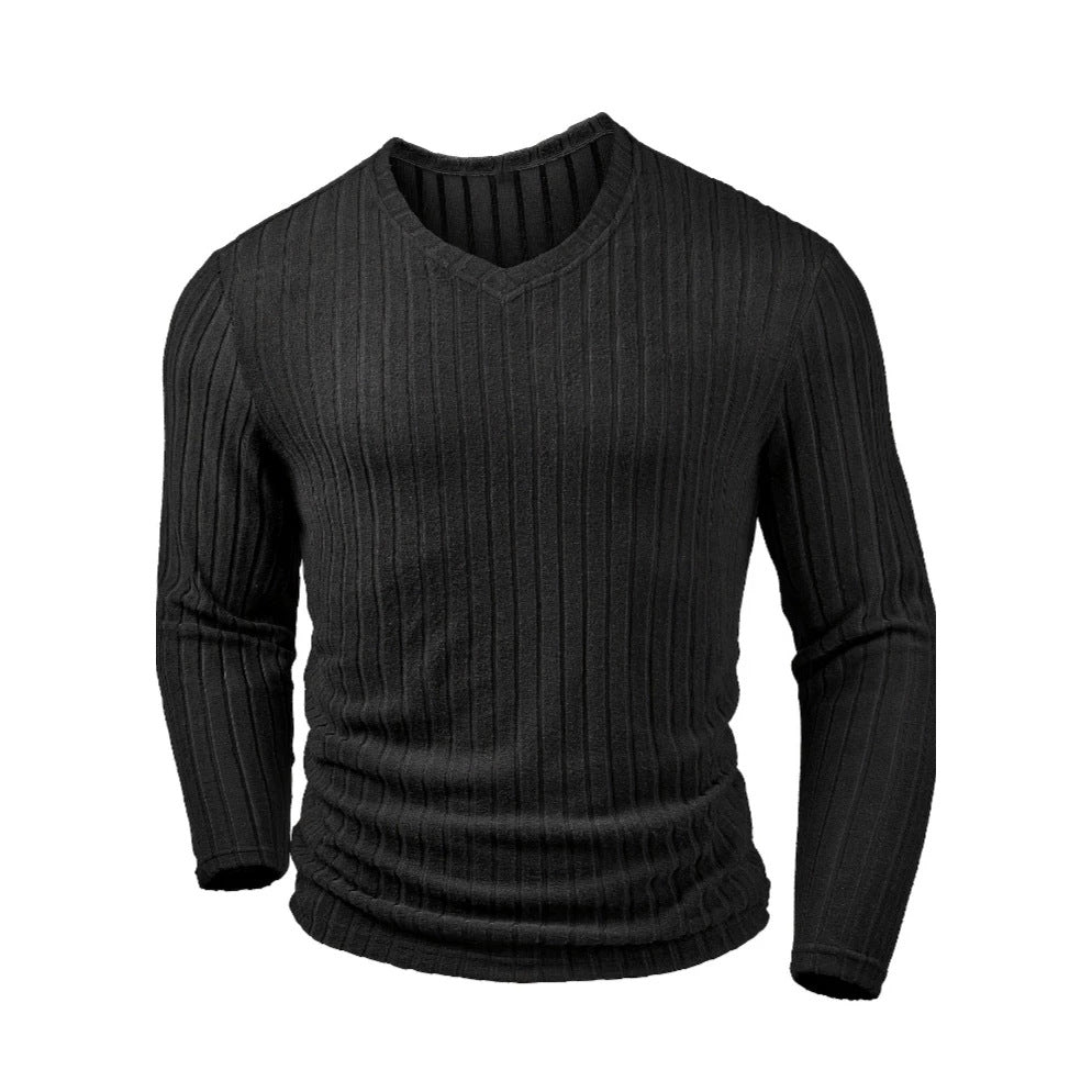 Herren V-Ausschnitt Strickpullover mit Streifen | LuxeStyle