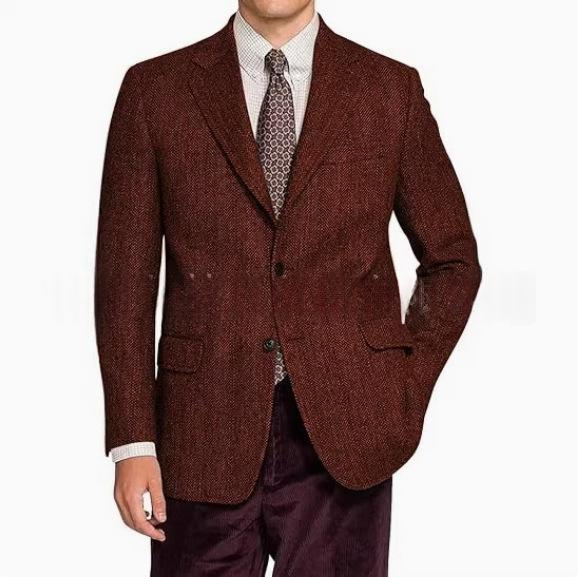Herren Vintage-Jacke mit Heringbone-Muster Slim Fit