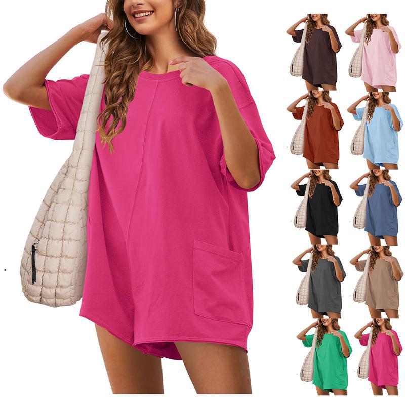 Jumpsuit mit V-Ausschnitt und kurzen Ärmeln