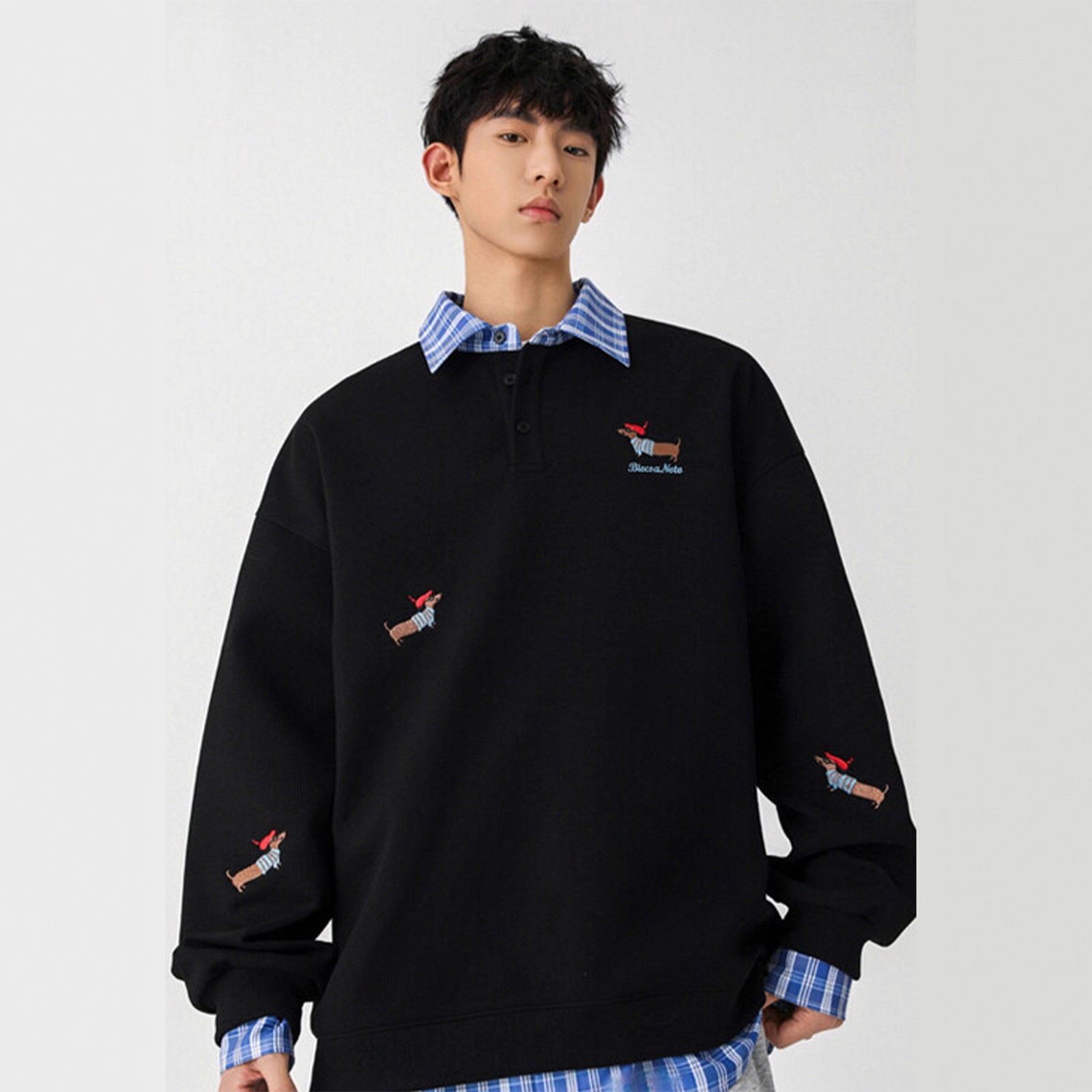 Polo-Hoodie mit Stickerei