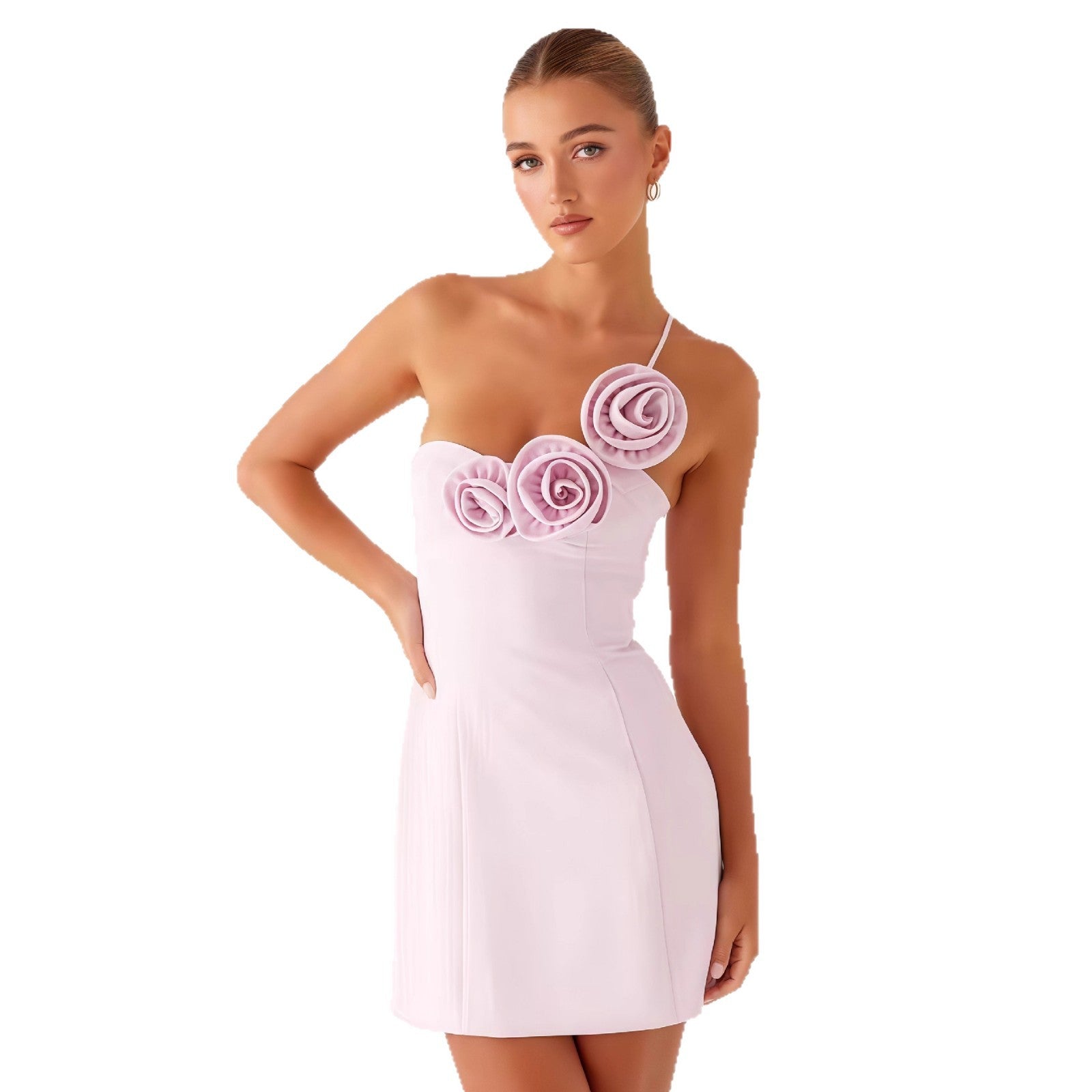 One-Shoulder Kleid mit Blumen-Applikationen