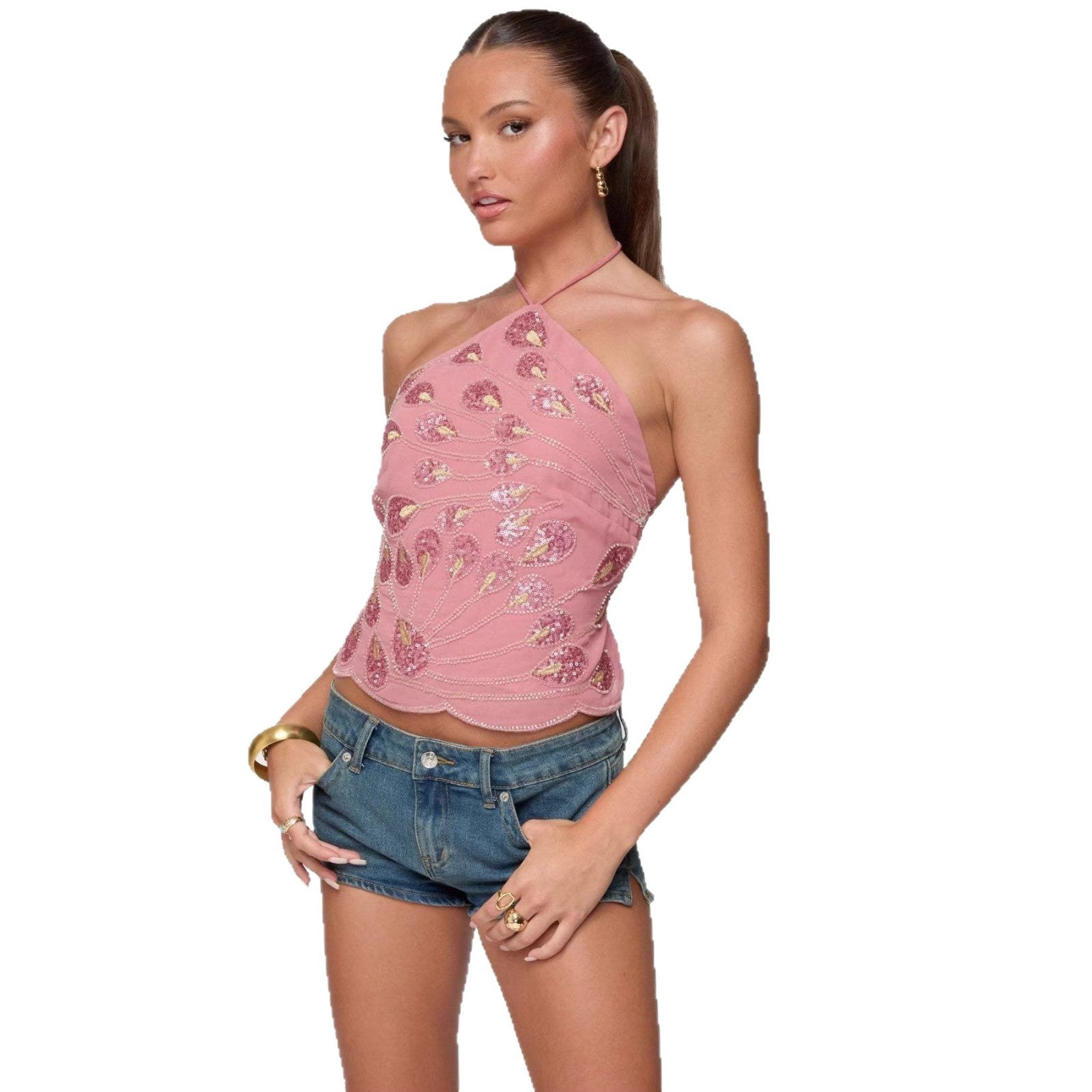 Ohne Träger Sequins-Camisole Damenoberteil
